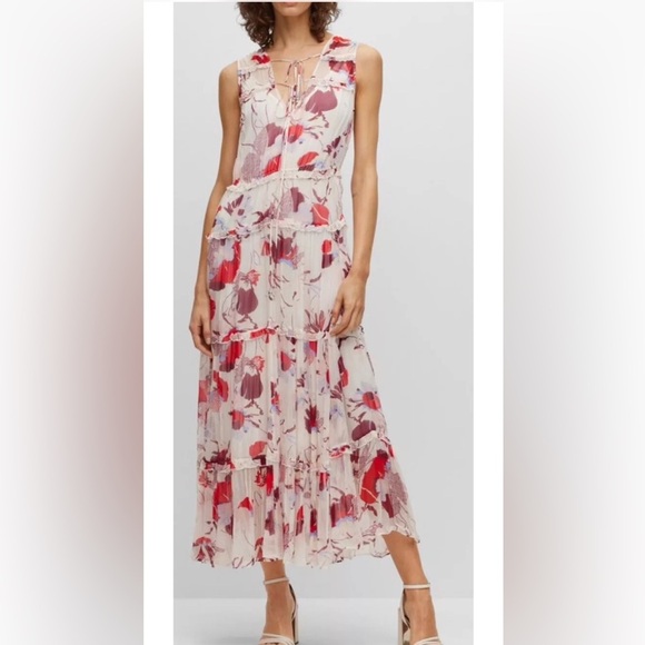 Hugo Boss Women’s Sheer Chiffon Floral Print Maxi Dress XS-S sample New NWOT - Picture 1 of 17